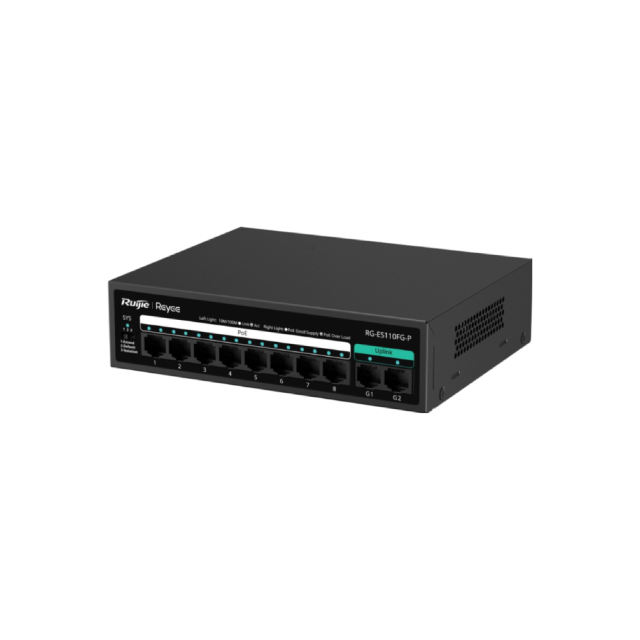 8-Port 10/100 Mbps with 2-Port Gigabit Unmanaged PoE Switch | RG-ES110FG-P