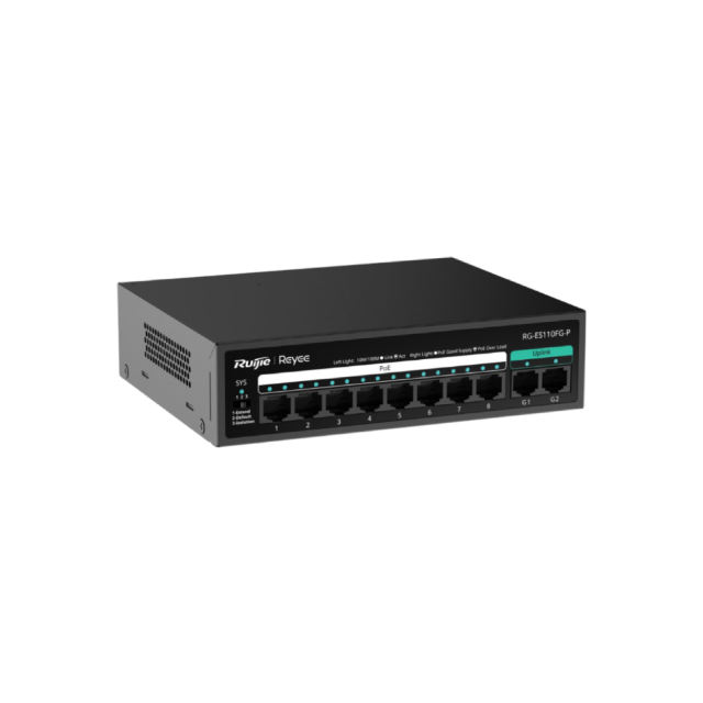 8-Port 10/100 Mbps with 2-Port Gigabit Unmanaged PoE Switch | RG-ES110FG-P