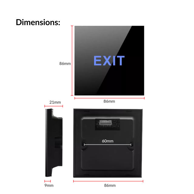 12V Wired Black Colour EXIT Button | VS-No touch Door Release Exit Button Version B