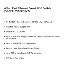 4 Port Fast Ethernet Smart POE Switch | DS-3E1105P-EI/M(V2)
