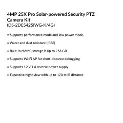 4MP 25X Pro Solar-powered Security PTZ Camera Kit | DS-2DE5425IWG-K/4G