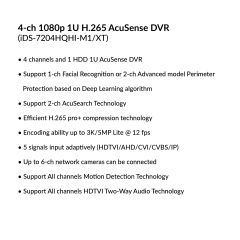 4-ch 1080p 1U H.265 AcuSense DVR| iDS-7204HQHI-M1/XT