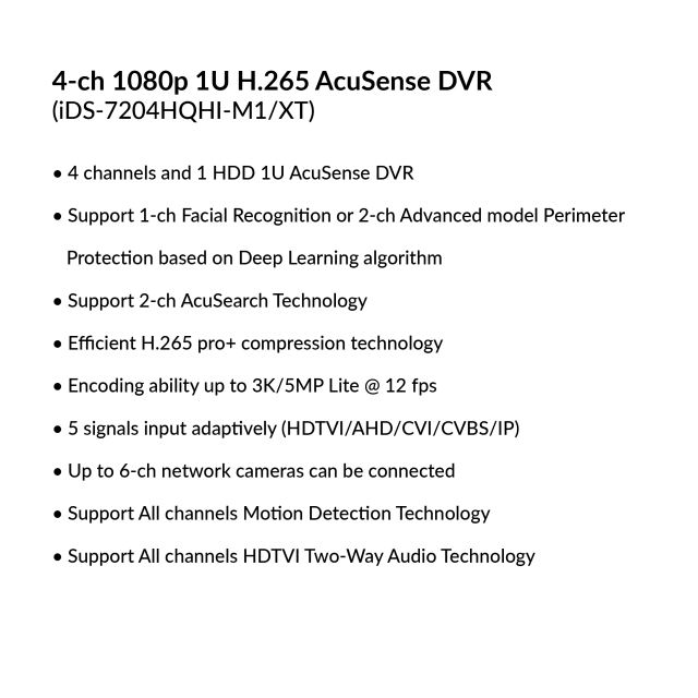 4-ch 1080p 1U H.265 AcuSense DVR| iDS-7204HQHI-M1/XT