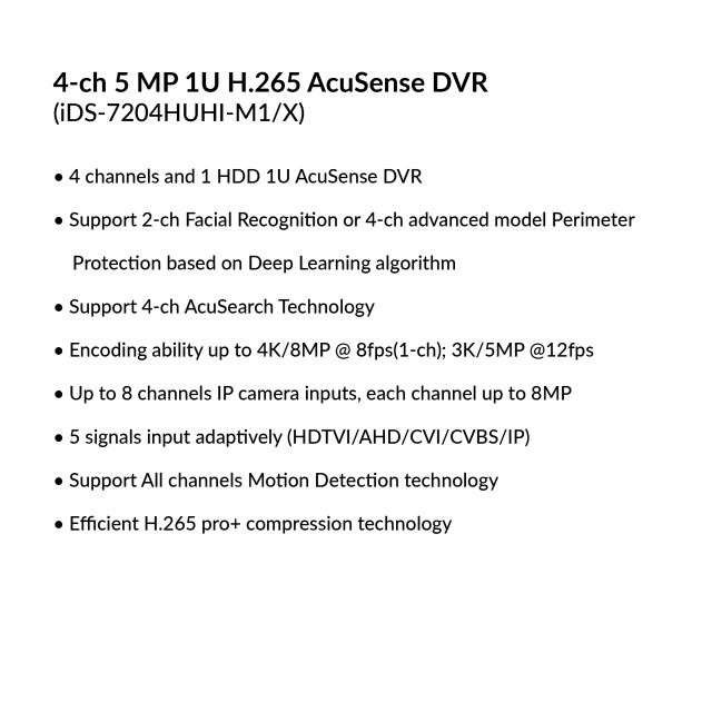 4-ch 5 MP 1U H.265 AcuSense DVR | iDS-7204HUHI-M1/X