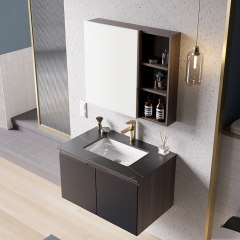 Modern Style Cheap Price Wall Mounted Ground Drainage Multi-layer Solid Wood Ceramic Wash Basin Bathroom Mirror Vanity Cabinet