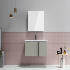 Vanité moderne de Cabinet de salle de bains suspendue imperméable de plat de PVC avec le miroir et le bassin en céramique