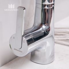 Luxury Modern High Quality Deck Mount Chrome Plating Waterfall Home Bathroom Basin Faucet