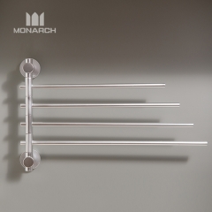 Wall Mounted Strong Load Bearing 4-bar Rotatable Space Aluminum Rotatable Bath Towel Holder Rack