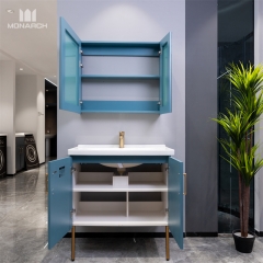 Blue Floor-standing Bathroom Cabinet With Mirror