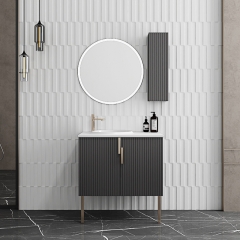 Monarch black floor-standing bathroom cabinet multilayer solid wood combination PVC with ceramic wash basin