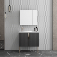 Monarch black floor-standing bathroom cabinet multilayer solid wood combination PVC with ceramic wash basin