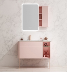 Monarch beige floor-to-ceiling bathroom cabinet with mirror PVC rock slab countertop bathroom cabinet