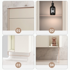 Monarch beige floor-to-ceiling bathroom cabinet with mirror PVC rock slab countertop bathroom cabinet