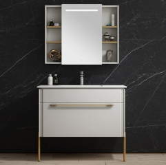 Monarch grey floor-to-ceiling bathroom cabinet with mirror PVC material rock slab countertop bathroom cabinet