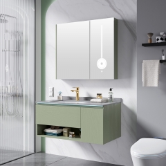 Monarch wall-mounted green bathroom cabinet with mirror