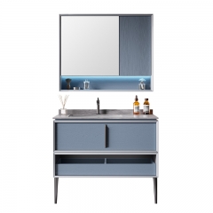 Monarch floor-standing gray bathroom cabinet storage with mirror