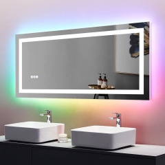 Miroir de salle de bain avec lumière anti-buée dimmable rétro-éclairage RVB éclairage avant miroir de courtoisie de salle de bain