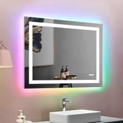 Miroir de salle de bain avec lumière anti-buée dimmable rétro-éclairage RVB éclairage avant miroir de courtoisie de salle de bain