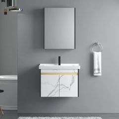 Modernes Massivholz-Brett-Waschbecken-Badezimmer-Schrank mit intelligentem Spiegel