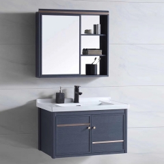 PVC-Platte wasserdichter wandhängender Badezimmer-moderner Schrank-Eitelkeit mit Spiegel und keramischem Becken