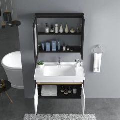 Cabinet moderne de salle de bains de lavabo de panneau en bois solide avec le miroir futé
