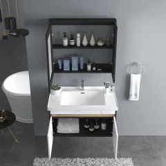 Mueble de baño moderno con lavabo de tablero de madera maciza con espejo elegante