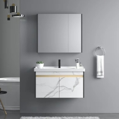 Mueble de baño moderno con lavabo de tablero de madera maciza con espejo elegante