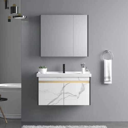 Armário de banheiro moderno com pia de madeira maciça e espelho inteligente