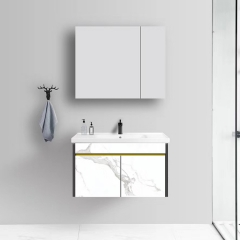 Mueble de baño moderno con lavabo de tablero de madera maciza con espejo elegante