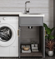 Apartment Washing Machine Laundry Sink Modern Graphic Design Custom Floor Mounted Washing Machine Cabinet