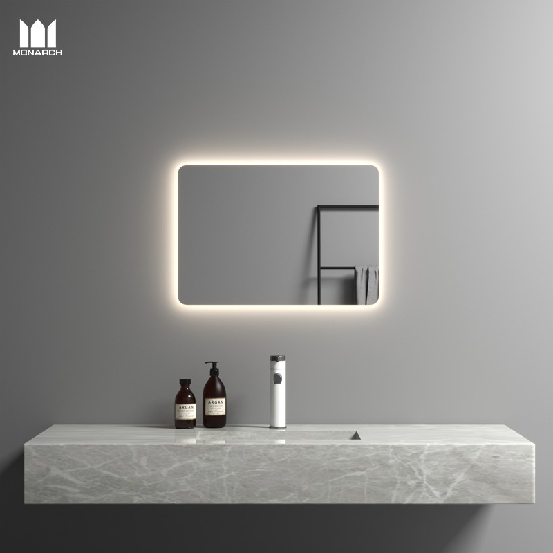 Rectangular frameless bathroom mirror