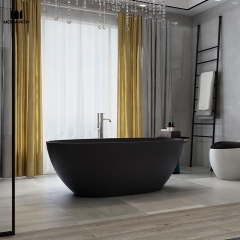 Solid Surface Stone Oval-shaped White Freestanding Bathtub with Overflow