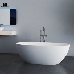 Ovale, weiße, freistehende Badewanne aus Solid Surface Stone mit Überlauf