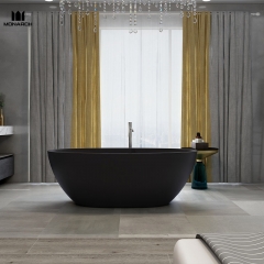 Solid Surface Stone Oval-shaped White Freestanding Bathtub with Overflow