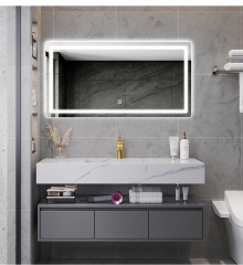 luxury slate integrated countertop wash basin smart bathroom mirror hanging multi-functional storage bath cabinet set