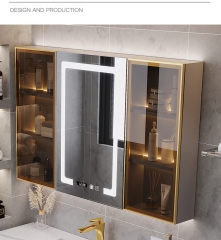 luxury slate integrated countertop wash basin smart bathroom mirror hanging multi-functional storage bath cabinet set