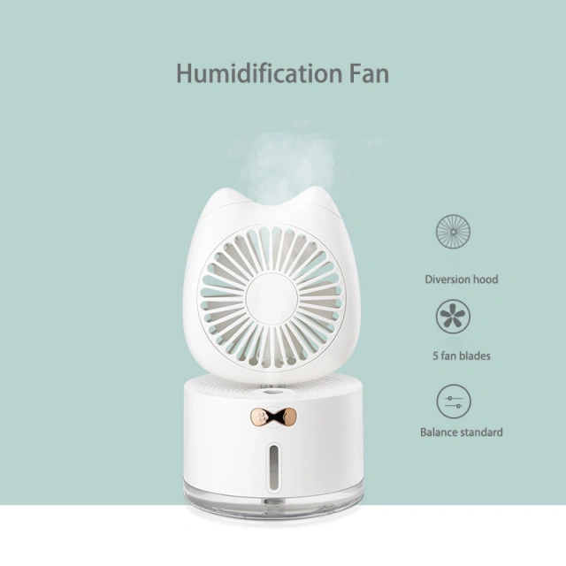 Craft gift practical multifunctional colorful night light usb fan air cat humidifier