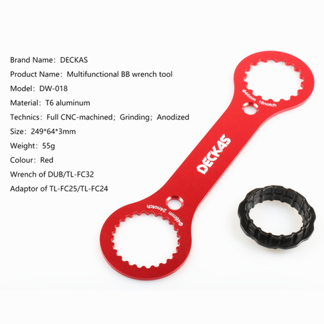 DECKAS Multifunctional BB Wrench Tool DW-018 249*64*3mm Red DUB/TL-FC32 Adaptor Of TL-FC25/TL-FC24 BB Bottom Bracket Repair Tool