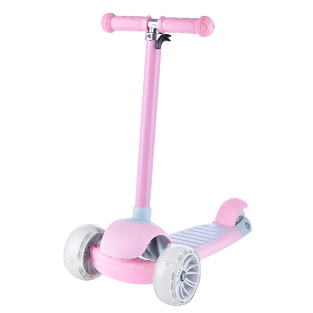 Portable three wheel flash PU wheel  adjustable  children's scooter