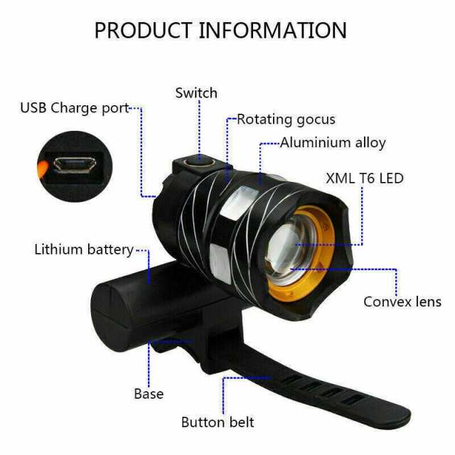 20000LM Rechargeable T6 LED MTB Bicycle Light XM-L Racing Bike Front Headlight