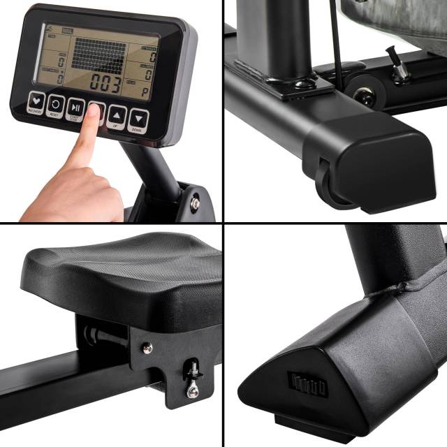 Water Rowing Machine Rower with LCD Monitor, Exercise Workout Water Rower
