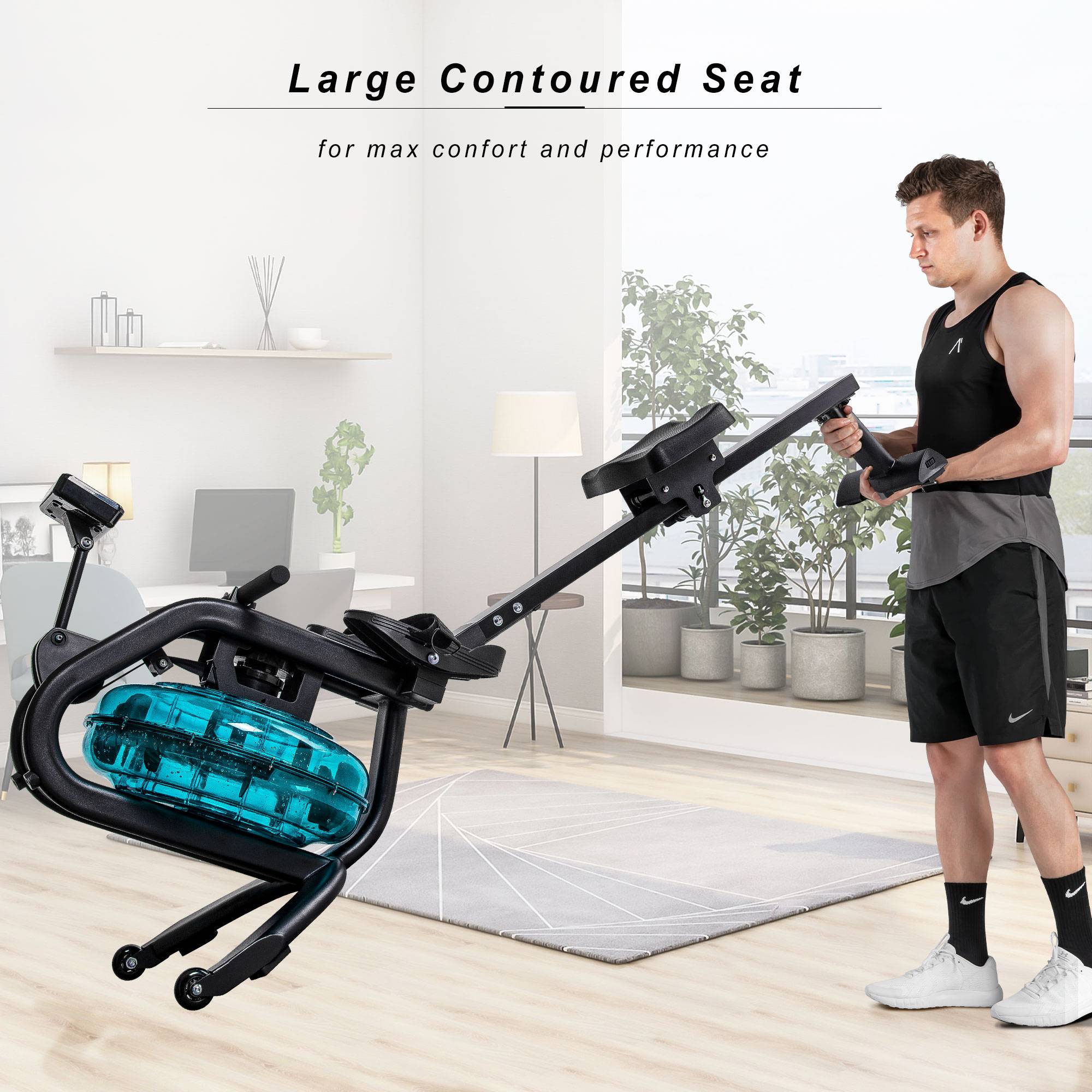 Water Rowing Machine Rower with LCD Monitor, Exercise Workout Water Rower