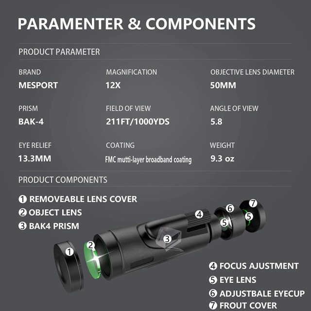 Handheld Smart Phone Spotting Scope With FMC+BAK4 Prism,Portable Star Telescope