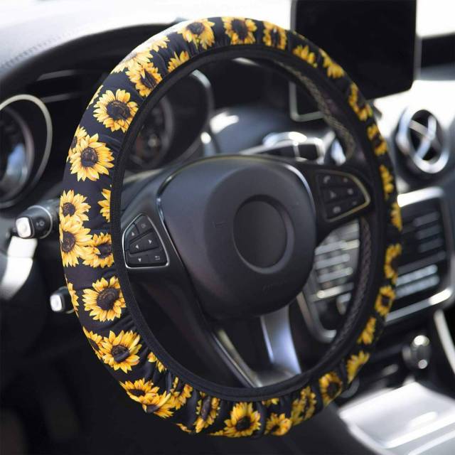 Sunflower Steering Wheel Cover Sweat Absorption Protector with 2 Air Fresheners