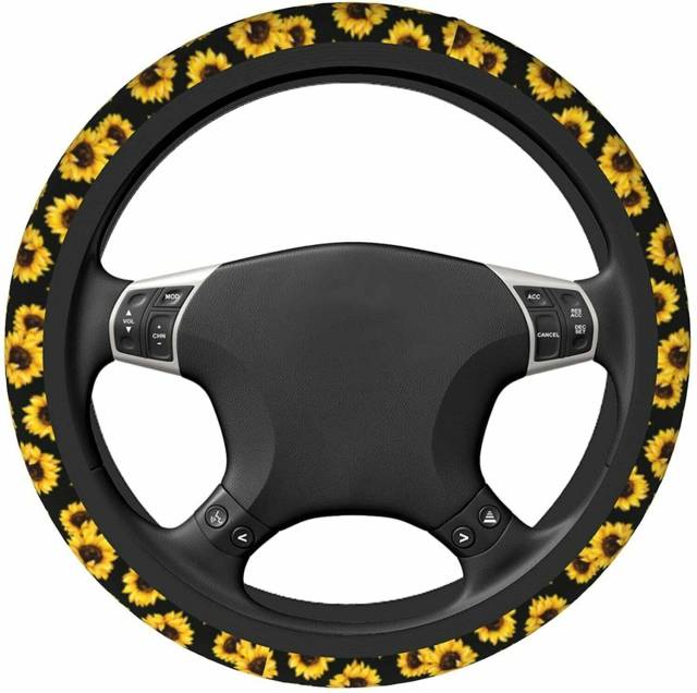 Sunflower Steering Wheel Cover Sweat Absorption Protector with 2 Air Fresheners