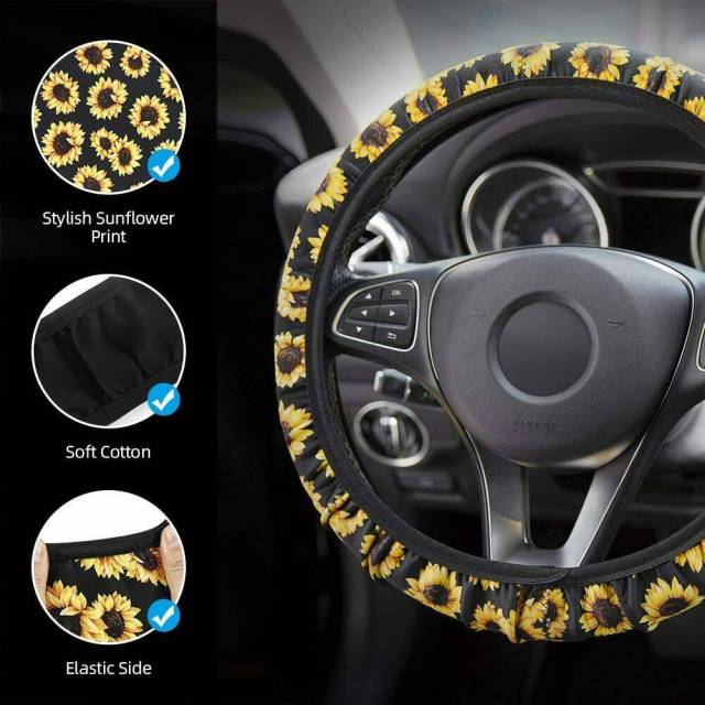 Sunflower Steering Wheel Cover Sweat Absorption Protector with 2 Air Fresheners