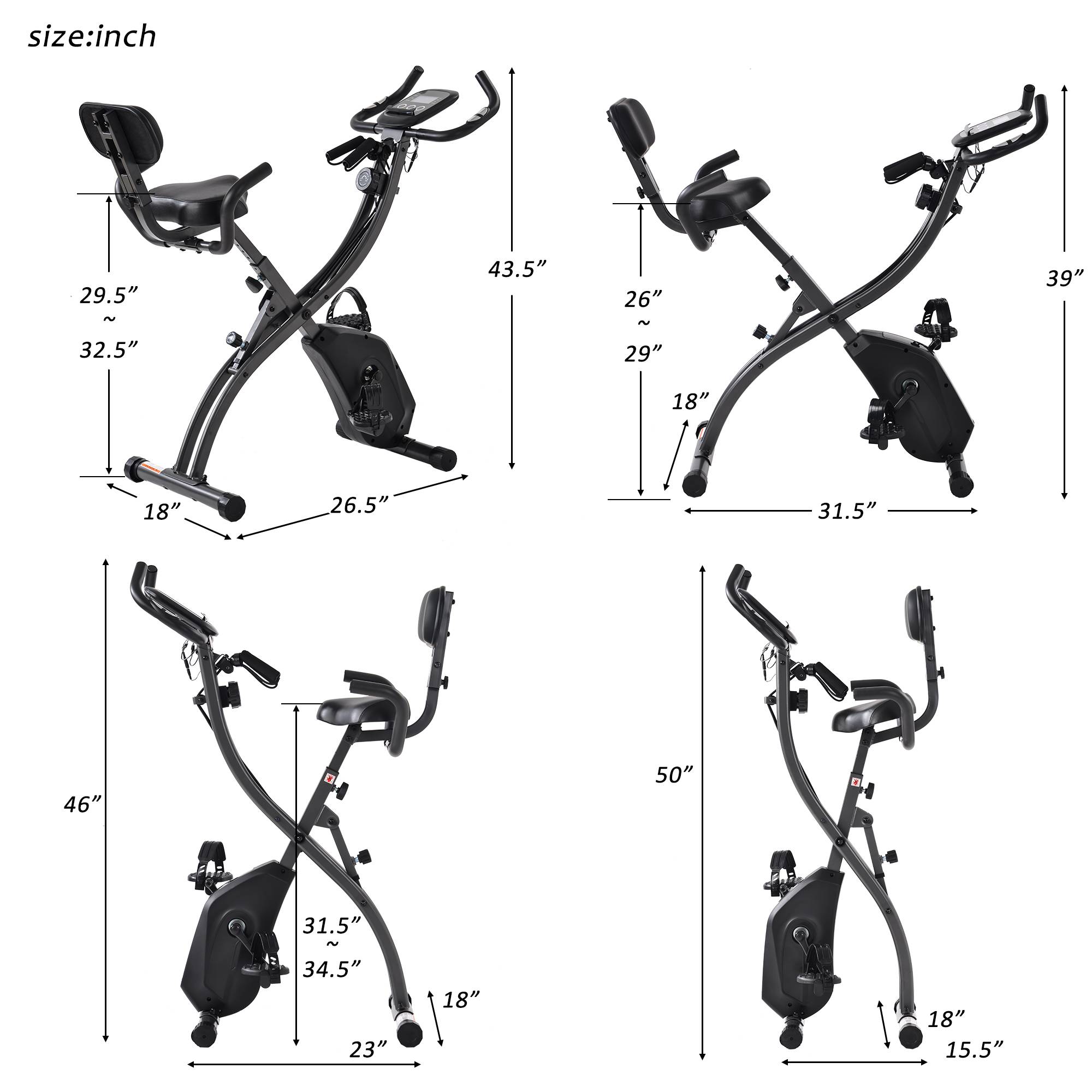 Folding Exercise Bike-8 Levels Resistance Adjustments with 4 Expansions Degree