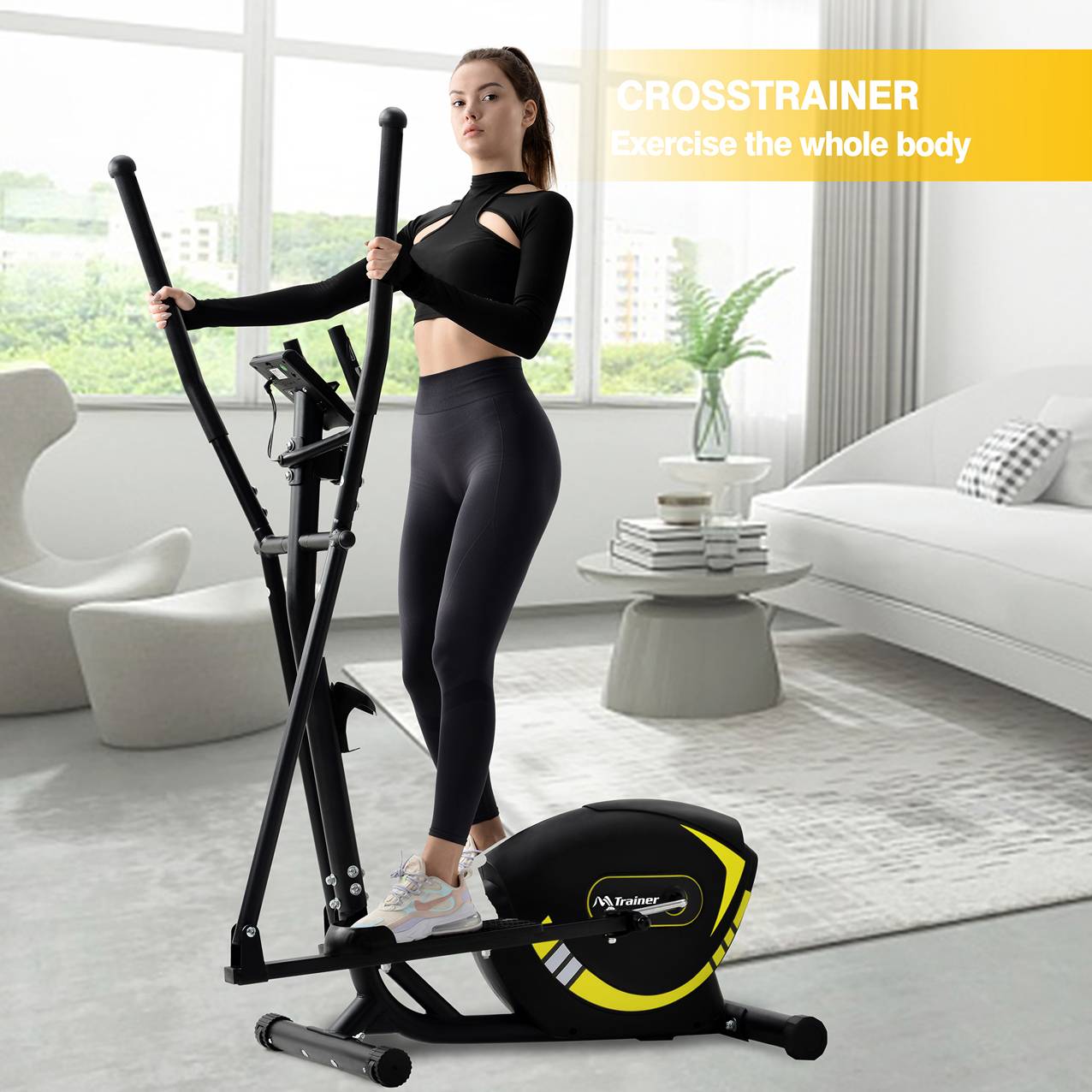 Elliptical Trainer Machine Upright Exercise Bike + 8-Level Magnetic Resistance