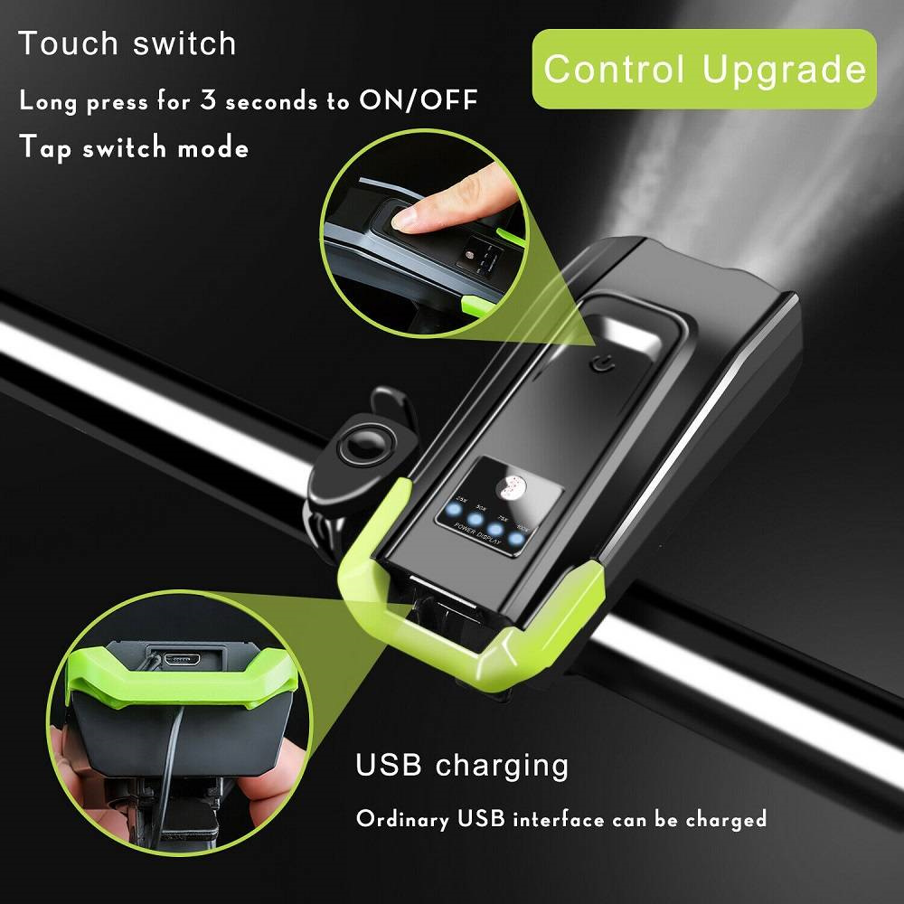 USB Rechargeable LED Bicycle Headlight Bike Head Light Front Lamp Cycling +Horn