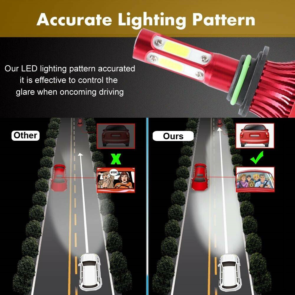 2x 4-Sided Cree LED Headlight Set 9006 HB4 9012 6000K 330750LM Low Beam Bulbs